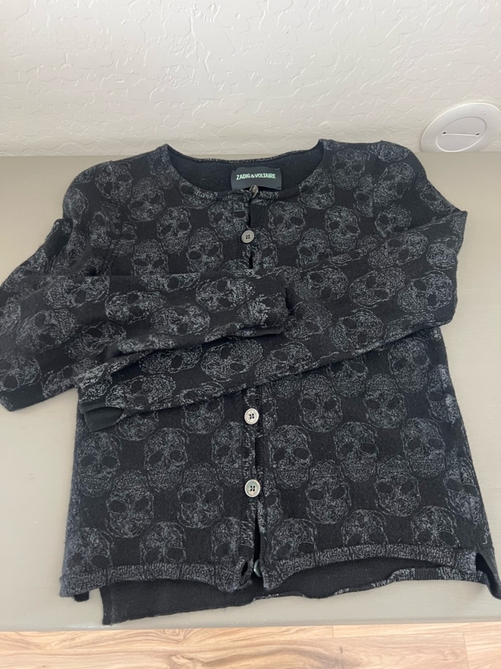 Zadig & Voltaire Black Cardigan with Gray Skull Print